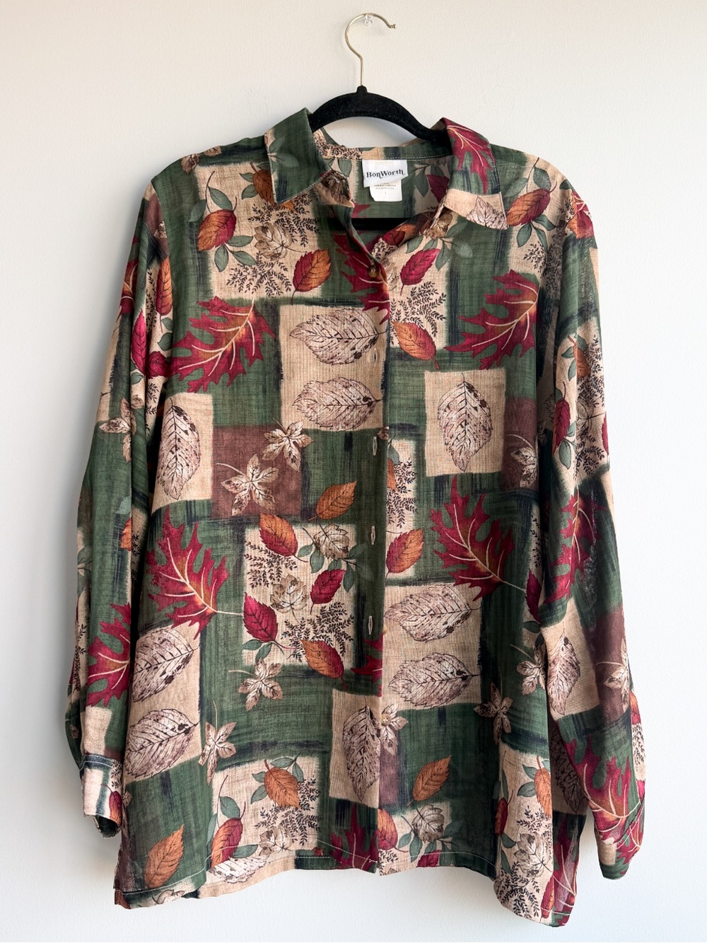 Vintage BonWorth Fall Leaf Print Button-Up Blouse